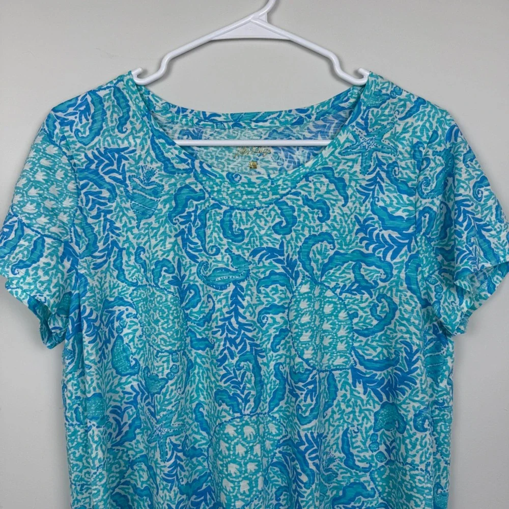 Lilly Pulitzer Blue Etta Scoop Neck LARGE Shirt Goombay Grooves Coastal NWT - Picture 6 of 10